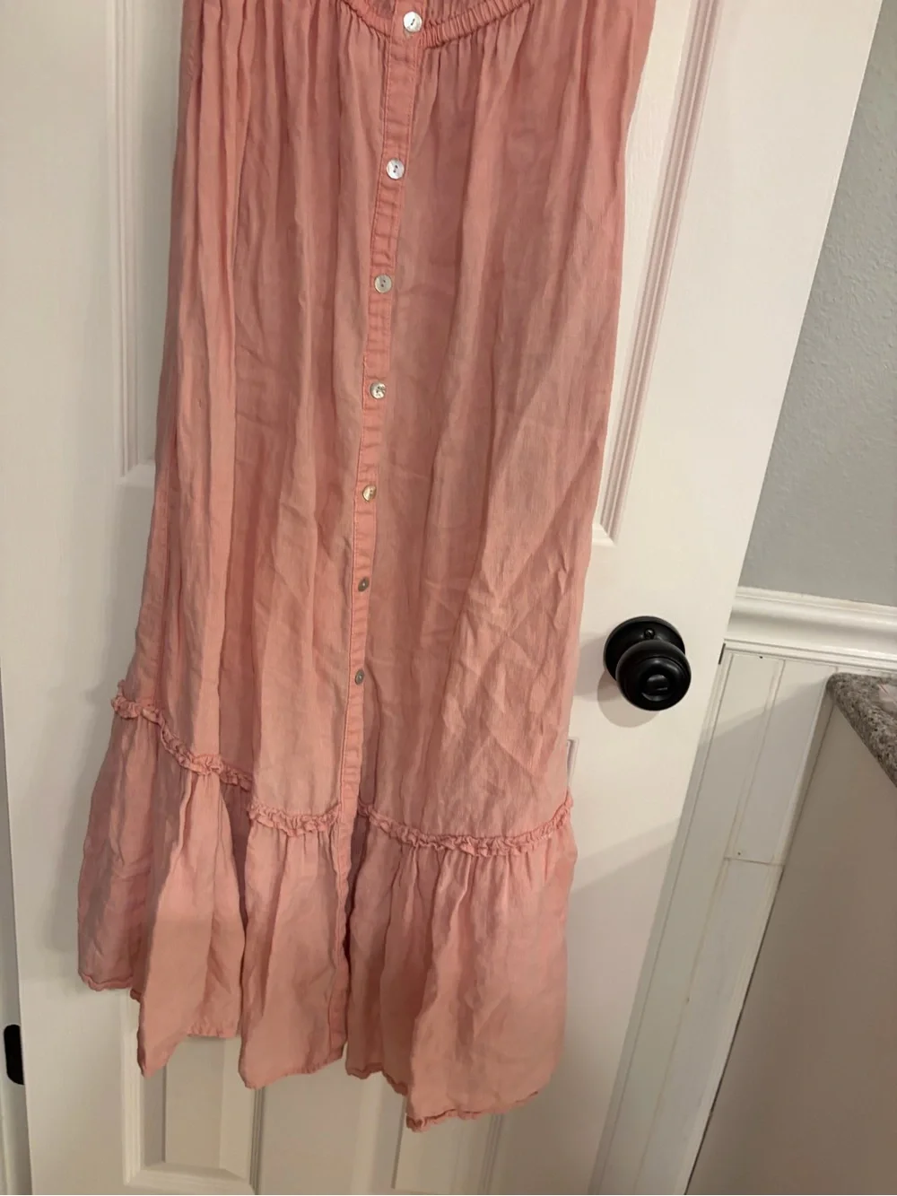 Zara 100% Linen Off Shoulder Button Front Midi Dress XL Pink